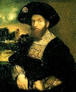 Dosso Dossi, portratt av en man i svart barett